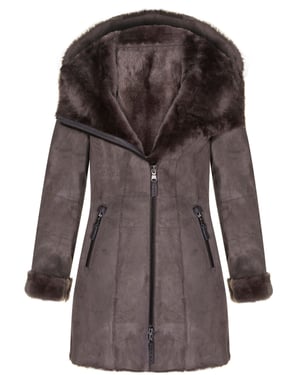Infinity Leather Kapuzenmantel aus Merino-Schaffell für Damen - Taupe