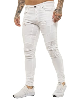 Enzo | Herren Skinny Stretch Biker Denim Jeans - Weiß