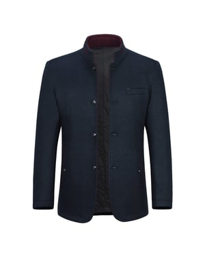 Herren Kurzmantel Slim Fit mit Stehkragen Business Casual Wollmantel Blau