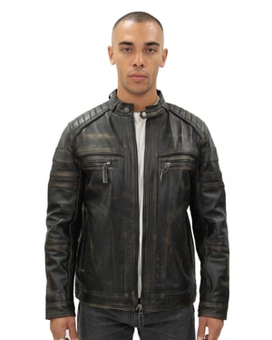 Vintage-Bikerjacke aus schwarzem Leder für Herren-Naples