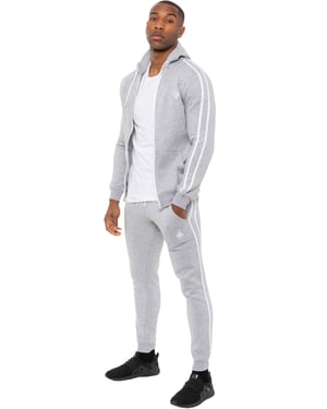 Enzo | Herren Zip Up Tape Hoodie Trainingsanzug Set - Grau