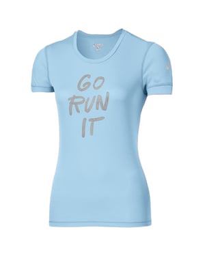 Asics rennen Sie es Frauen hellblaues T-Shirt
