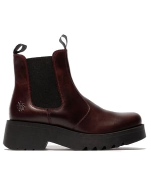 Fly London Damen MEDI789 Chelsea-Stiefel mit Keilabsatz und Plateausohle, Weinrot