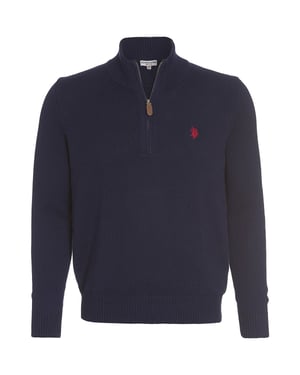 U.S. POLO ASSN. Herren Zip Troyer – Pullover mit Stehkragen – Eleganter Langarm Strickpullover in Navy