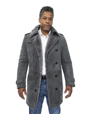 Herren-Erbsenmantel aus Shearling-Schaffell-Wildleder-Cali