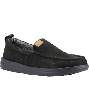 HEYDUDE Wally Grip Moc Leder Herren Schwarz Bootsschuhe
