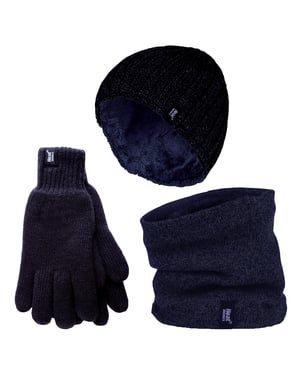 Herren Mütze, Halswärmer & Handschuhe Set | Wärmehalter | Winter gestrickt warme Accessoires Set - Navy