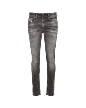 Diesel Sleenker Stone Washed Jeans aus verblasstem schwarzem Denim