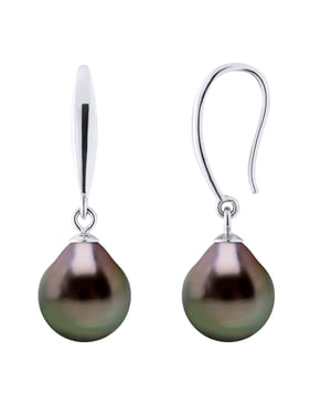 Ohrringe aus Silber 925 und echten Tahiti-Zuchtperlen Birne 9-10 mm