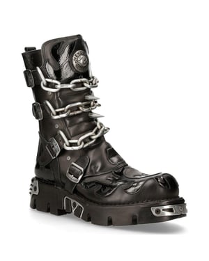 New Rock Schwarze Gothic-Stiefel mit Spikes bis zur Wade-727-S1