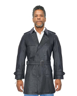 Herren-Trenchcoat aus schwarzem Leder – Memphis