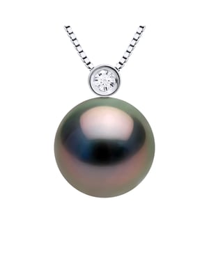 Halskette Schmuck Prestige Diamant 0,03 cts – GESCHLOSSENES SET – Echte Tahiti-Zuchtperle, rund 10–11 mm