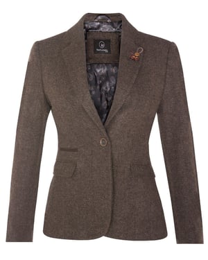Brauner Tweed-Blazer im 1920er-Jahre-Stil mit Fischgrätenmuster für Damen