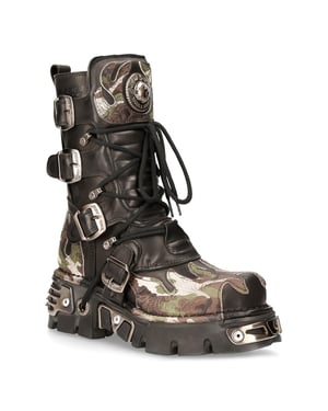 New Rock Flame Biker-Stiefel aus Leder mit Camouflage-Akzent – M-591-S15