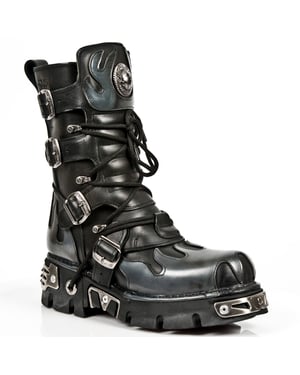 New Rock Flame Akzentuierte schwarz/silberne Lederstiefel-591-S2