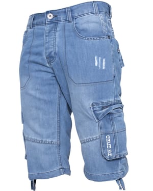 Enzo Herren Cargo Combat Denim Shorts