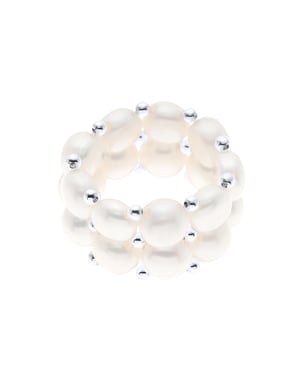 Ring 2 Reihen – Handgefertigt – aus echten Süßwasserperlen – Fabre Natürlich Weiss – 4 mm