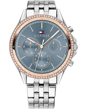 Diese elegante und modische Uhr mit Steinbesatz ist ein perfektes Geschenk für Neujahr, Geburtstag, Valentinstag etc. Diese Multi Dial Uhr hat eine Kalenderfunktion: Tag-Datum, 24-Stunden-Anzeige, Tachymeter Hochwertiges Edelstahlarmband Silber 19 cm lang und 16 mm breit mit einer Schließe Faltschließe mit Drücker Gehäusedurchmesser: 38 mm, Gehäusedicke: 9 mm, Gehäusefarbe: Mehrfarbig und Zifferblattfarbe: Blau Wasserdicht: 3 bar-Gewicht: 90 g