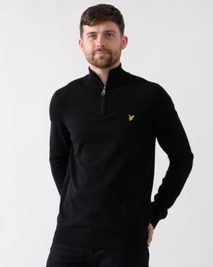 Lyle & Scott � Pullover aus Baumwollmerinowolle mit 1/4-Rei�verschluss in Schwarz