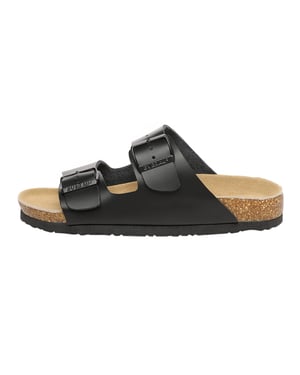 EVER AU Herren Duck Leder Doppelschnallen-Sandalen - Schwarzes Leder