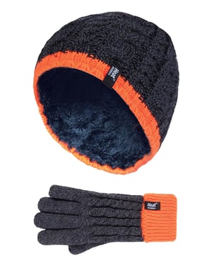 Wärmehalter - Jungen Kinder Kabelstrick warmes Fleece gefüttert Thermal Winter Mütze und Handschuhe Set - CO1P7