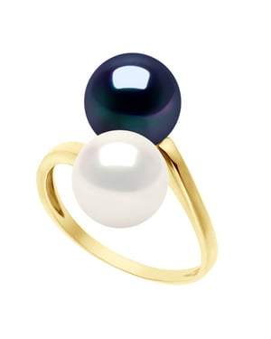Armreifring You & Me – Gelbgold – 2 echte Süßwasser-Zuchtperlen rund 8–9 mm