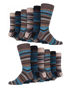 12 Paar Multipack Herren Baumwolle bunt gestreiften Kleid Socken | Socken Snob | gemusterten Business Casual Dress Socken - Bangkok