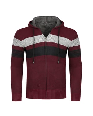 Herren Winter ubergangsjacke Strickjacke mit Kapuze Gefuttert Grobstrick Kapuze Warme Jacke Burgund