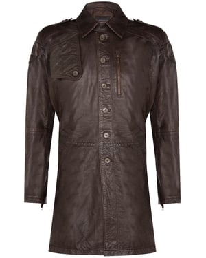 Weicher, langer Militär-Trenchcoat aus Distressed-Leder