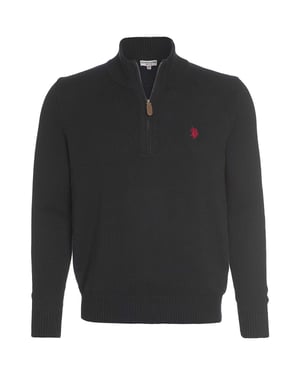 U.S. POLO ASSN. Herren Zip Troyer – Pullover mit Stehkragen – Eleganter Langarm Strickpullover in Schwarz