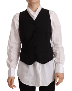 Dolce & Gabbana Damen Schwarze Ärmellose Weste mit Knöpfen Top aus Viskose