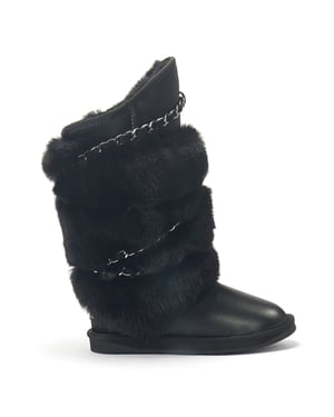 Hohe schwarze Satinstiefel „Atilla“