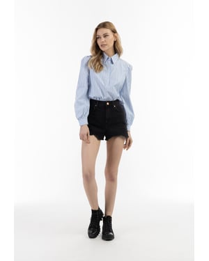 Dreimaster Langarmbluse Damen Weiss Hellblau