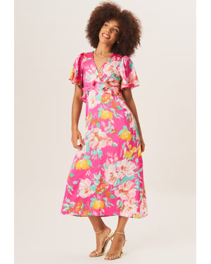 Midikleid mit Engelsärmeln und Blumendruck