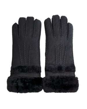 Damenhandschuhe aus echtem schwarzem Wildleder mit aufrollbarer Manschette