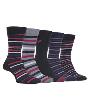Farah - 5er-Pack Herren dünne atmungsaktive klassische gestreifte gemusterte weiche Baumwolle Kleid Socken - FCS271BLKBER (gestreift)
