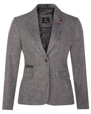 Damen-Blazer aus Tweed im 1920er-Jahre-Stil mit Fischgrätenmuster in Grau