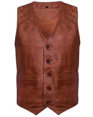 Hellbraune Lederweste, formelle traditionelle Gilet-Weste