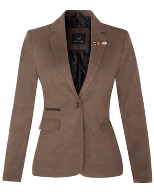 Damen-Tweed-Blazer im 1920er-Jahre-Stil mit Fischgrätenmuster in Hellbraun