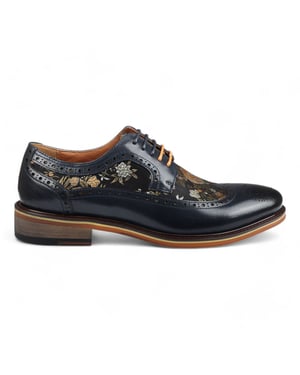 Justin Reess Herren Marineblaue Leder Floral Print Brogue Schnürschuhe - Ross