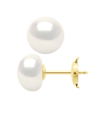 Ohrringe – Gelbgold – echte Süßwasser-Zuchtperlen, Knopf 9–10 mm