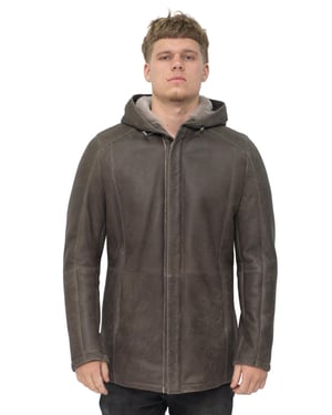 Herren-Parka-Mantel aus Schaffell mit Kapuze – Alafaya
