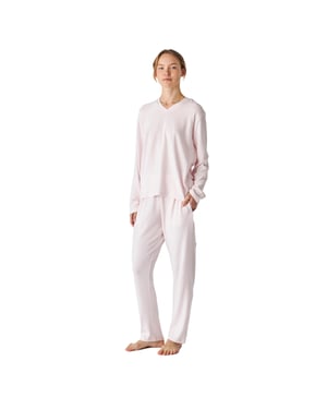 Damen-Pyjama aus weichem Strick mit V-Ausschnitt und langen Ärmeln JJB5