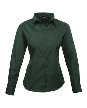 Premier Damen Popeline Bluse / Arbeitshemd, langärmlig (Flaschengrün)