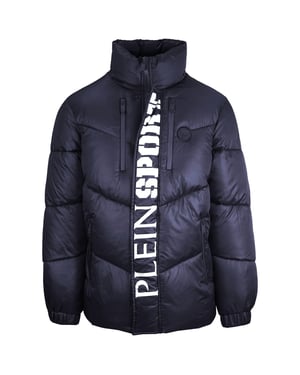 Plein Sport Bold Vertical Logo Glanzend gepolsterte marineblaue Jacke