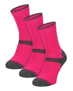3er-Pack Kinder Merinowoll-Wandersocken | Leichte Blasenfreie Socken für Jungen und Mädchen - Pink