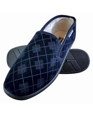 DUNLOP - HERREN PLÜSCHPELZ GEFÜTTERT MEMORY FOAM KARIERT MOKASSIN HAUSSCHUHE MIT HARTER SOHLE