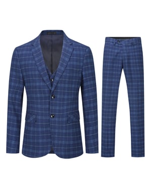 3-teiliger Slim Fit-Anzug für Herren im Vintage-Karomuster, Marineblau
