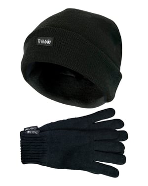 Herren Thinsulate Mütze und Handschuhe Set | THMO | Acryl gestrickte Mütze & Handschuhe für Winter - Schwarz