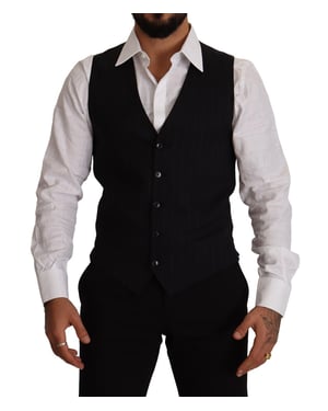 Dolce & Gabbana Herren blaue gestreifte Wollstretch-Weste